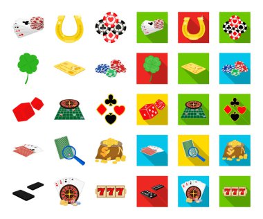 Casino ve ekipman çizgi film, düz simgeler toplama tasarımı için ayarlayın. Kumar ve para sembol stok web illüstrasyon vektör.