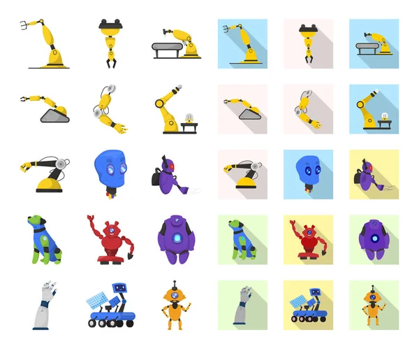 Robot ve fabrika simge vektör Illustration. Web için robot ve uzay hisse senedi simgesi kümesi.