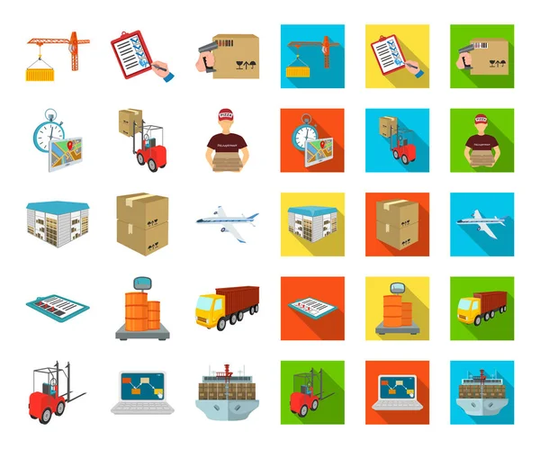 Logistik och leverans tecknad, platt ikoner i set samling för design. Transport och utrustning isometrisk vektor symbol lager web illustration. — Stock vektor
