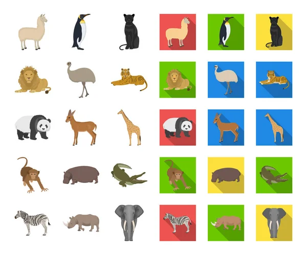 Různá zvířata kreslené, ploché ikony v nastavení kolekce pro design. Pták, predátor a býložravec symbol akcií webové vektorové ilustrace. — Stockový vektor