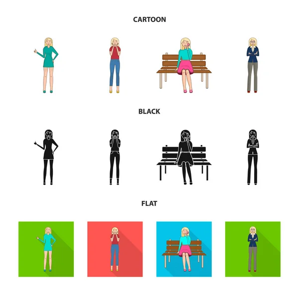 Conception vectorielle de la posture et l'icône de l'humeur. Jeu de posture et illustration vectorielle de stock femelle . — Image vectorielle