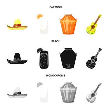 Kafe ve Latin işareti vektör çizimi. Kafe ve hisse senedi için ulusal vektör ikon koleksiyonu.