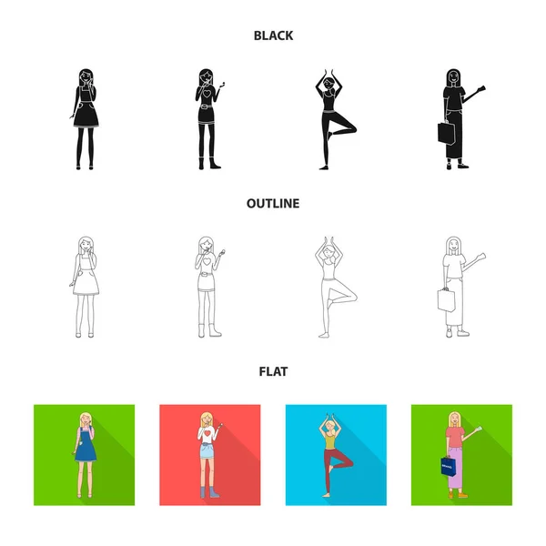 Objet isolé de la posture et l'icône de l'humeur. Ensemble de posture et icône vectorielle femelle pour stock . — Image vectorielle