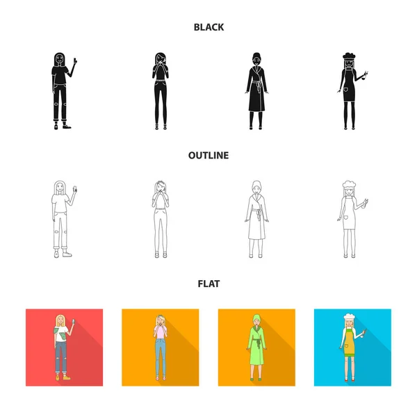 Ilustración vectorial de postura e icono del estado de ánimo. Conjunto de postura e ilustración del vector de stock femenino . — Vector de stock