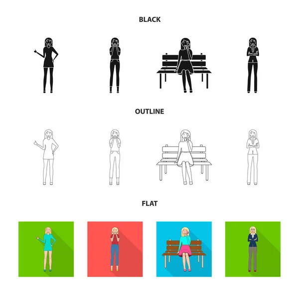 Illustrazione vettoriale della postura e dell'icona dell'umore. Raccolta di posture e icone vettoriali femminili per stock . — Vettoriale Stock