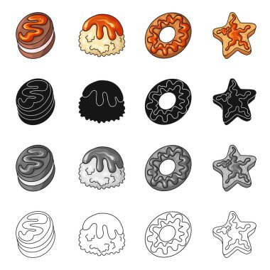 Şekerlemeler ve mutfak simge vektör tasarımı. Şekerlemeler ve hisse senedi için ürün vektör simge koleksiyonu.