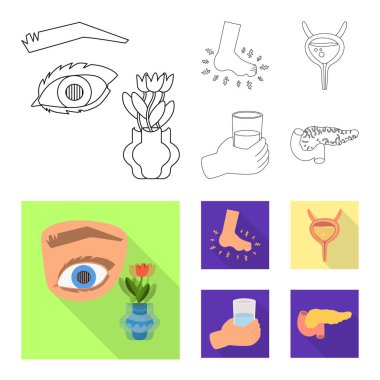 Diyet ve tedavi simge vektör Illustration. Web için diyet ve ilaç hisse senedi simgesi kümesi.