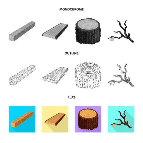 Illustrazione vettoriale di albero e simbolo grezzo. Raccolta di illustrazioni vettoriali su alberi e stock edilizi . — Vettoriale Stock