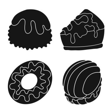 Tatlılık ve ürün logo vektör Illustration. Tatlılık ve web için tatlı hisse senedi simgesi.