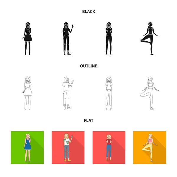 Conception vectorielle de la posture et du signe d'humeur. Collection de la posture et du symbole de stock féminin pour la toile . — Image vectorielle