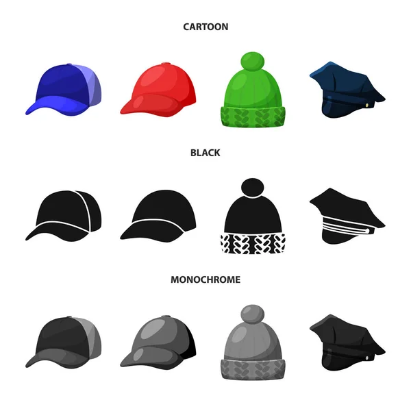 Geïsoleerde object van kleding en dop teken. Collectie van kleding en baret aandelensymbool voor web. — Stockvector