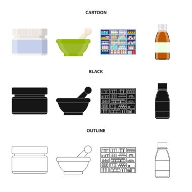 Perakende ve sağlık sembol vektör tasarımı. Hisse senedi için perakende ve sağlık vektör simge kümesi.