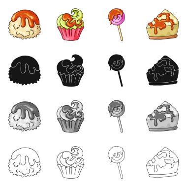 Şekerleme ve mutfak işareti vektör Illustration. Şekerlemeler ve web için ürün hisse senedi simgesi.