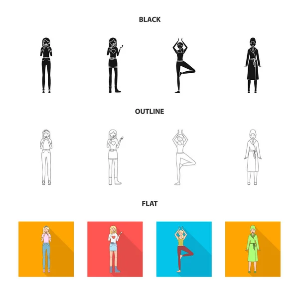 Ilustração vetorial da postura e do sinal de humor. Conjunto de postura e ilustração vetorial feminina . — Vetor de Stock
