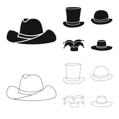 İllüstrasyon işareti giyim ve kap, vektör. Giyim ve bere hisse senedi vektör çizim koleksiyonu.