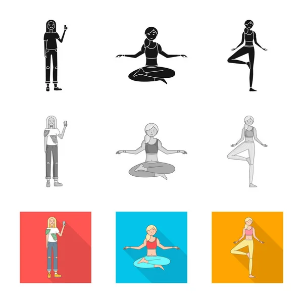 Design vettoriale della postura e dell'icona dell'umore. Raccolta di posture e illustrazione vettoriale femminile . — Vettoriale Stock