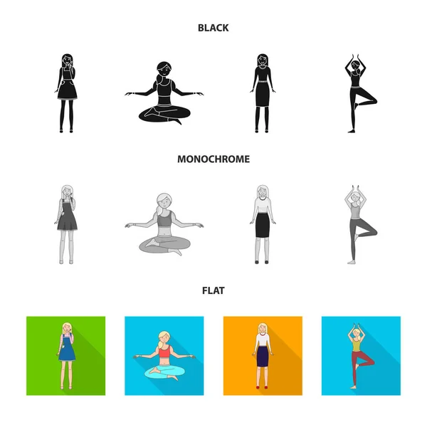 Design vettoriale della postura e del simbolo dell'umore. Serie di postura e illustrazione vettoriale femminile . — Vettoriale Stock