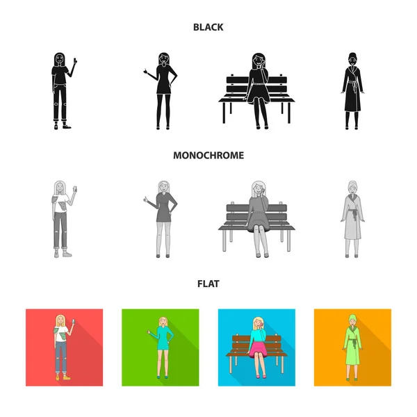 Design vettoriale della postura e dell'icona dell'umore. Raccolta di posture e illustrazione vettoriale femminile . — Vettoriale Stock