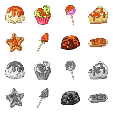 Şekerlemeler ve mutfak simge vektör tasarımı. Şekerlemeler ve ürün stok vektör çizim koleksiyonu.