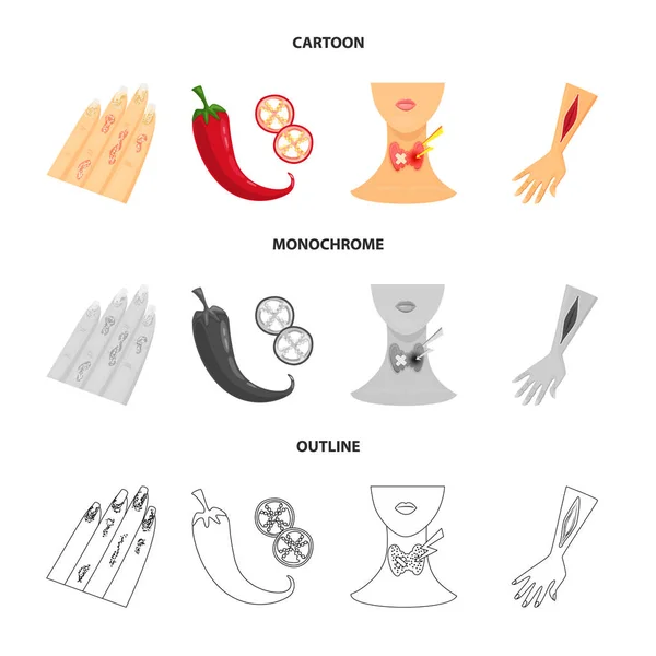 Vektorillustration des medizinischen und Schmerzsymbols. Sammlung medizinischer und Krankheitssymbole für das Web. — Stockvektor