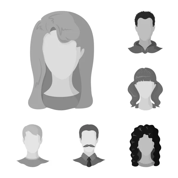 Oggetto isolato di carattere e logo del profilo. Raccolta di illustrazione vettoriale del personaggio e dello stock fittizio . — Vettoriale Stock