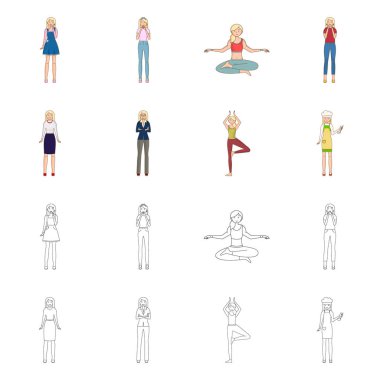 Duruş ve ruh hali işareti vektör tasarımı. Duruş ve web için kadın hisse senedi simgesi.