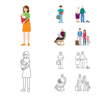 Karakter ve avatar işareti vektör tasarımı. Hisse senedi için karakter ve portre vektör simge topluluğu.