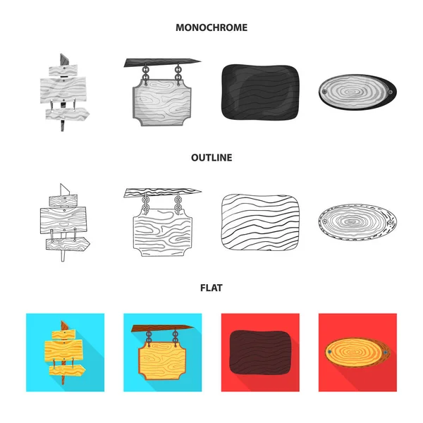 Oggetto isolato di icona grezza e foresta. Raccolta di icone vettoriali in legno grezzo e duro per magazzino . — Vettoriale Stock