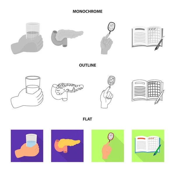 Desenho vetorial de dieta e sinal de tratamento. Conjunto de dieta e medicina símbolo de estoque para web . —  Vetores de Stock