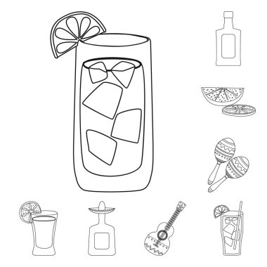 Meksika ve tekila işareti yalıtılmış nesne. Meksika ve fiesta hisse senedi vektör çizim topluluğu.