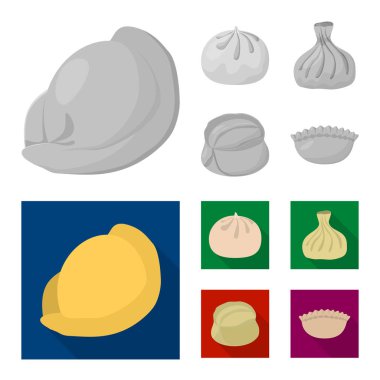 Ürün ve pişirme işareti vektör Illustration. Ürünler ve hisse senedi için meze vektör simge kümesi.