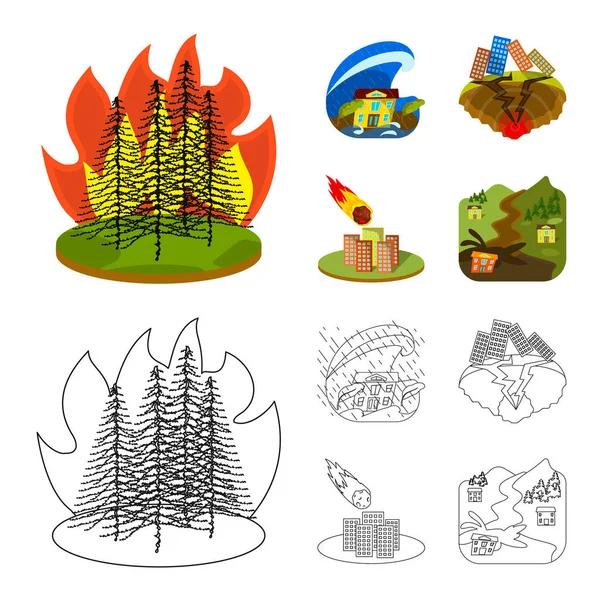 Progettazione vettoriale del tempo e del segnale di pericolo. Raccolta di meteo e crash stock illustrazione vettoriale . — Vettoriale Stock