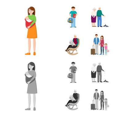 Vektör Illustration karakter ve avatar sembolü. Web için karakter ve portre hisse senedi simgesi kümesi.