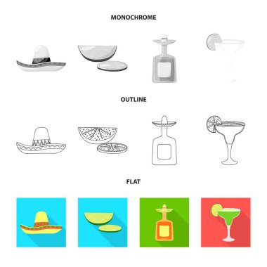 Kafe ve Latin simge vektör çizimi. Kafe ve web için ulusal hisse senedi simgesi toplama.