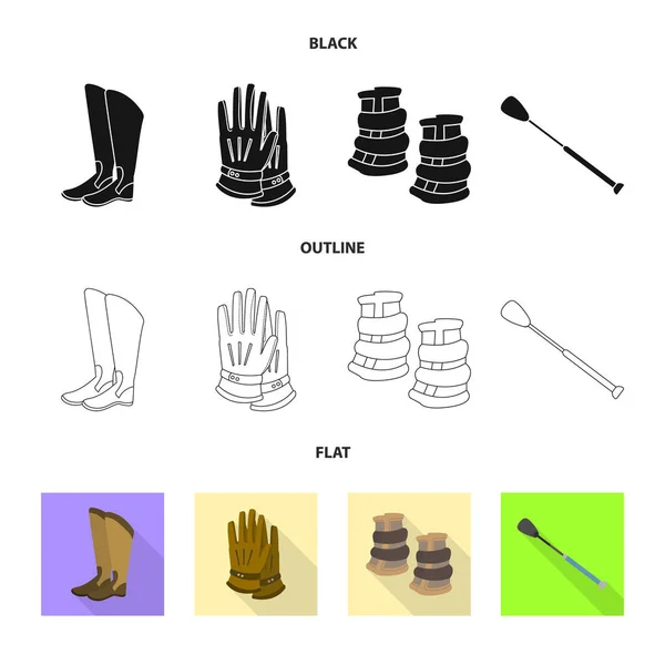 Isolierte Ausrüstungsgegenstände und das Logo des Reitens. Sammlung von Geräten und Wettbewerbs-Aktiensymbol für das Web. — Stockvektor