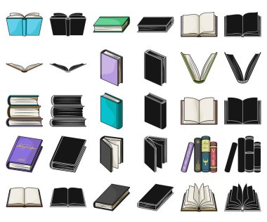 Bağlayıcı çizgi film, siyah simgeler set koleksiyonu tasarım için rezervasyon yaptırın. Basılı ürünler sembol stok web illüstrasyon vektör.