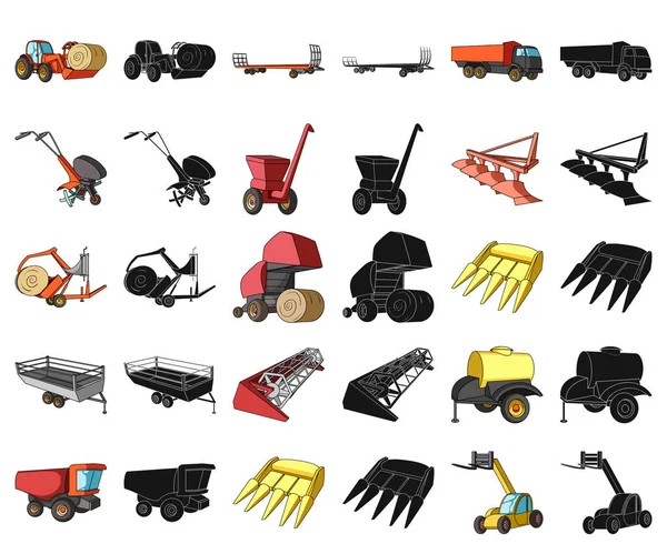 Landmaschinen-Cartoon, schwarze Ikonen in Set-Kollektion für Design. Geräte und Geräte Vektor Symbol Stock Web Illustration. — Stockvektor