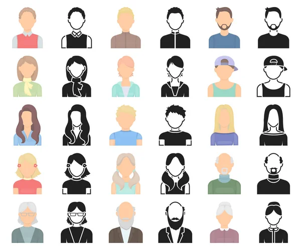Avatar och ansikte, svart tecknad ikoner i set insamling för design. En personer utseende vektor symbol lager web illustration. — Stock vektor