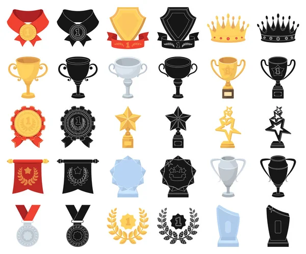 Awards and trophies cartoon, black icons in set collection for design.Reward and achievement vector symbol stock web illustration . — стоковый вектор