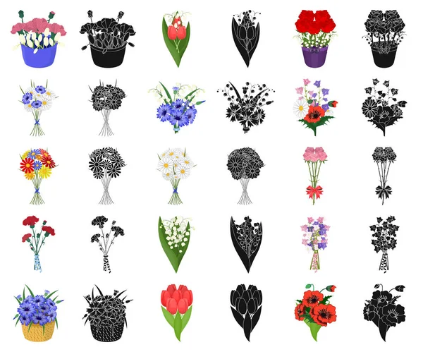 डिजाइन के लिए सेट संग्रह में ताजा फूल कार्टून, काले प्रतीक का एक गुलदस्ता। विभिन्न बुकेट वेक्टर प्रतीक स्टॉक वेब इलस्ट्रेशन . — स्टॉक वेक्टर