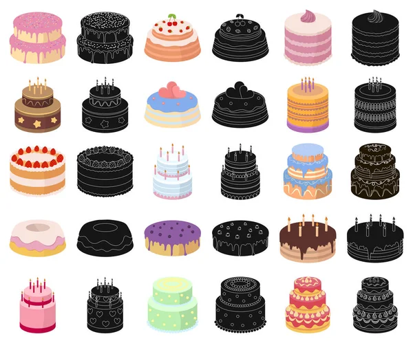 Cake and dessert cartoon, black icons in set collection for design. Векторные векторные символы праздника веб-иллюстрация . — стоковый вектор