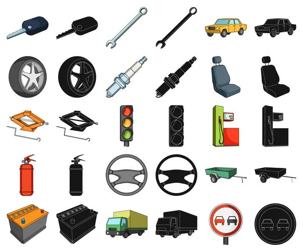 Bil, fordon tecknad, svart ikoner i set samling för design. Bil och utrustning vektor symbol lager web illustration. — Stock vektor