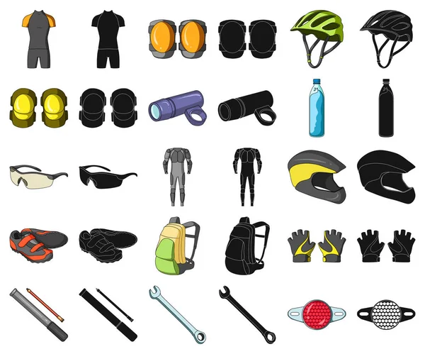 Caricature de tenue de vélo, icônes noires dans la collection de set pour le design. Vélo et outil vectoriel symbole stock illustration web . — Image vectorielle