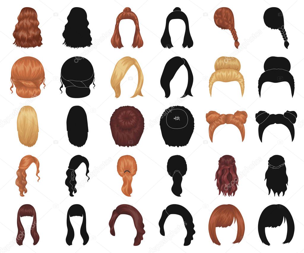 Female hairstyle cartoon,black icons in set collection for design. Stylish haircut vector symbol stock web illustration.