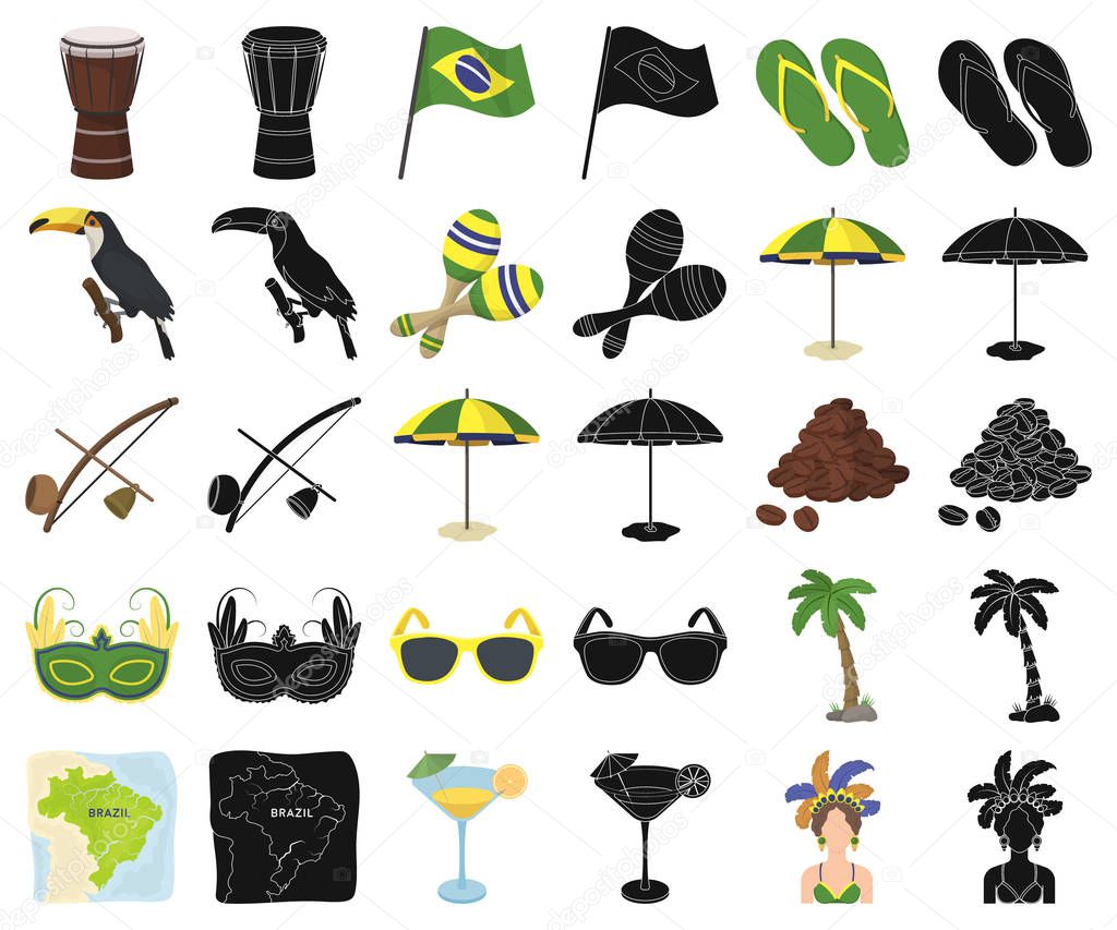 Country Brazil cartoon,black icons in set collection for design. Travel and attractions Brazil vector symbol stock web illustration.