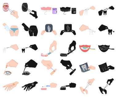 Eller karikatür tarafından manipülasyon, siyah simgeler toplama tasarımı için ayarlayın. El hareketi tıp vektör simge stok web çizimde.