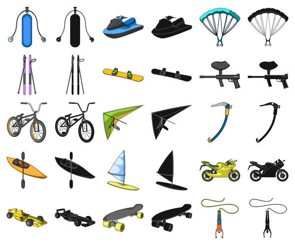 Extreme sport cartoon,black icons in set collection for design.Different kinds of sports vector symbol stock web illustration.