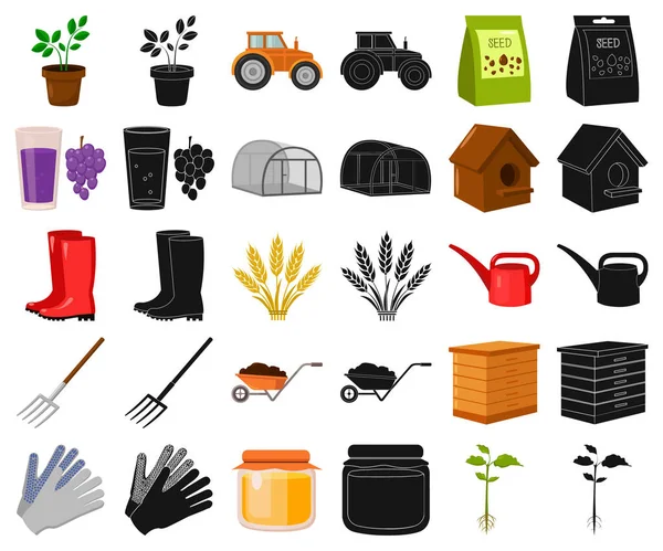 Gård och Trädgårdsskötsel tecknade, svart ikoner i set samling för design. Gård och utrustning vektor symbol lager web illustration. — Stock vektor