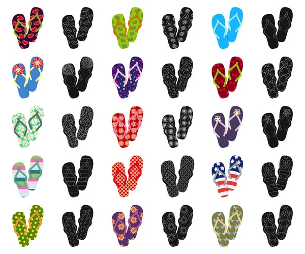 Chanclas de dibujos animados, iconos negros en la colección de conjuntos para el diseño. Zapatos de playa vector símbolo stock web ilustración . — Vector de stock