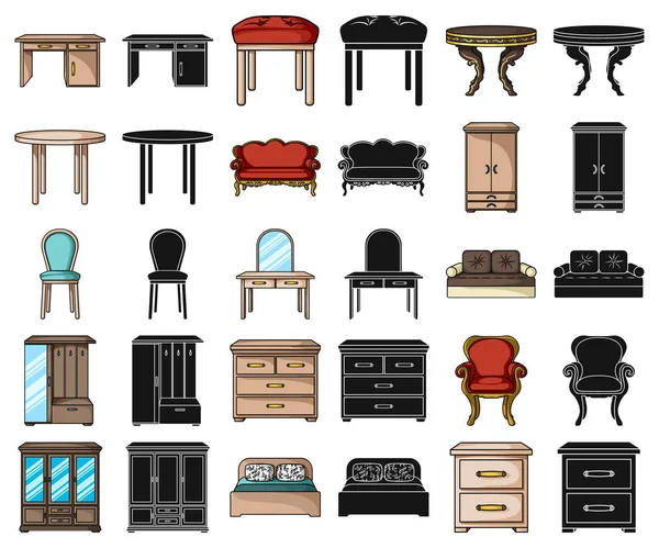 Möbel und Interieur Cartoon, schwarze Symbole im Set Sammlung für design.home Möbel Vektor Symbol Stock Web-Illustration. — Stockvektor